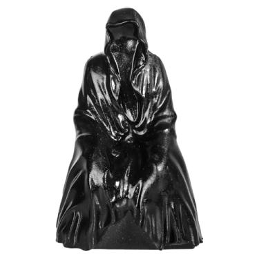 Imagem de Nupuyai Estátua de bruxa de resina obsidiana preta esculpida em pedra preta amuleto estatueta colecionável decoração para mesa Feng Shui