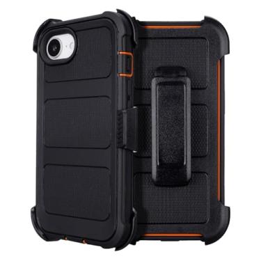 Imagem de Capa para celular Defender iPhone 16 e com clipe de cinto, capa resistente à prova de choque para iPhone 16e, 2 camadas resistentes para iPhone16e, capa de grau militar para 16eCase preta e laranja
