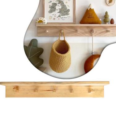 Imagem de Suporte Prateleira Cabideiro De Madeira Quarto Rustico - Pratic