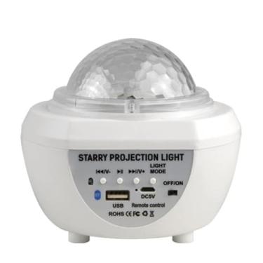 Imagem de Luminária Abajur Projetor de Galáxias Estrelas Universo no Teto RGB com Som Bluetooth Recarregável (Branco)