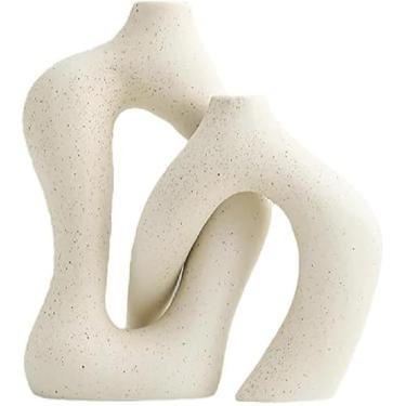 Imagem de Conjunto De Vasos De Cerâmica Com Cruz Circular Irregular Decoração Minimalista Avançada Para Sala De Estar, Armário De Tv E Entrada, 8.27 X 7.09 X 4.53 Polegadas, Conjunto De 2, Cream