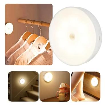 Imagem de Luminária Led com Sensor de Presença Movimento Inteligente Recarregável USB sem Fio - Lâmpada Luzinha para Closet Armário Corredor Escada Quarto de Bebê Criança