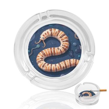 Imagem de Cinzeiro de vidro de cristal biológico em forma de minhoca, cinzeiro redondo de vidro resistente para fumar cinzeiro portátil decorativo moderno para uso em casa, escritório, interior, exterior, pátio