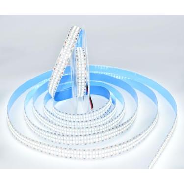 Imagem de HAASHADA Fita de LED de fileira dupla, luz do dia branca 6500K superbrilhante regulável CC 12 V 16,4 pés/5 m SMD 5054 1200 LEDs fita fita de fita para decoração de sala de casa