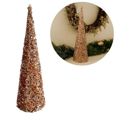 Imagem de Árvore Cone Cotton Decorativa Lantejoulas Rosê Gold Natal 40cm - Magizi