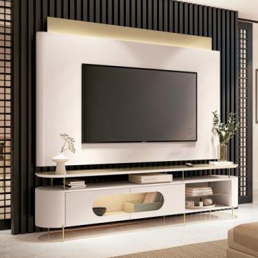 Imagem de Painel TV 85 Pol Nobre e Rack Bancada Ária Off/Champanhe - HB Móveis -