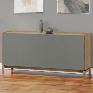 Imagem de Buffet Aparador 4 Portas Pé Madeira Soleil Oak/Cinza F07 - Mpozenato, 