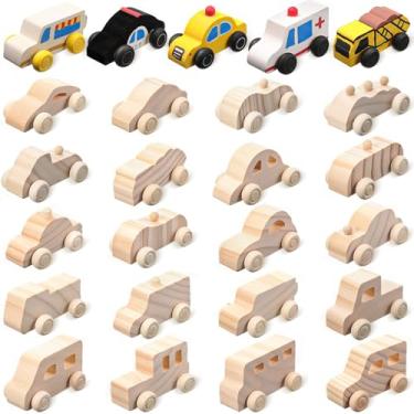 Imagem de Leyndo 20 Pcs Small Wooden Cars to Paint for Kids Wooden Car Craft DIY Paintable Wood Cutouts Wood Car for Trucks Race Cars Bulk Crafts Painting Projects