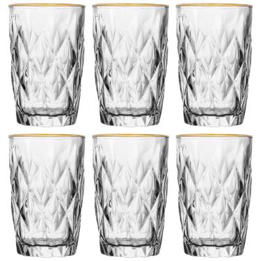 Imagem de Conjunto de 6 Copos Alto de Vidro com Fio de Ouro Diamond 390ml - Lyor