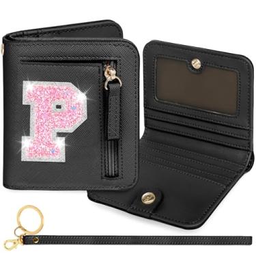 Imagem de YQE Carteira com inicial RFID para meninas pequenas, presentes na moda, aniversário, Natal, meia ideia de presente para adolescentes, filha, neta, sobrinha, 6, 7, 8, 9, 10, 11, 12, 13 anos, Preto, P