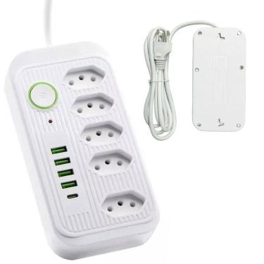 Imagem de Filtro De Linha Com 5 Tomadas E 5 Usb Botão Liga/Desliga