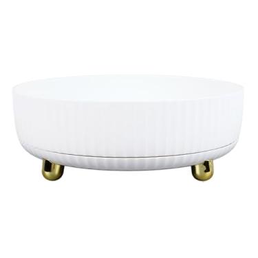 Imagem de Organizador giratória de armazenamento 360 graus girando grande capacidade bandeja elegante moderna para especiarias de cozinha frutas cosméticos plástico branco 11 x 11 x 3,9