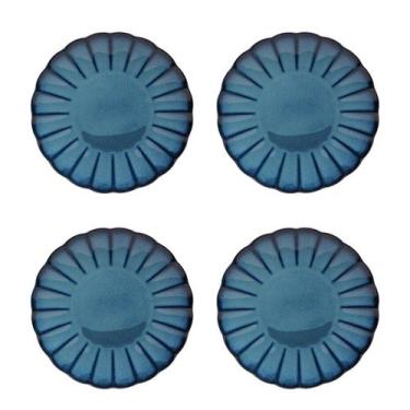 Imagem de Jogo De 4 Pratos Scallop Cerâmica Azul 21cm Sobremesa Concha - Wolff