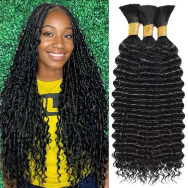 Imagem de Cabelo trançado humano a granel AKONSOUL Deep Wave 110g 60cm