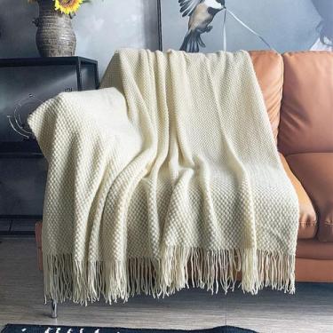 Imagem de Manta Throw Blanket LOMAO Tricotada Bubble Texturizada 150x200cm Creme