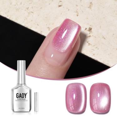 Imagem de Esmalte de unhas GAOY Pink Cat Eye Gel 16 mL holográfico com ímã