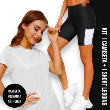 Imagem de Conjunto Camiseta DRY FIT POLIAMIDA MALHA FRIA + SHORT Leg Legging COM