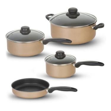 Imagem de Jogo de Panelas Caçarolas Antiaderentes Creme e Preta 4 Peças - Alumín