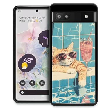 Imagem de CARLOCA Capa compatível com Google Pixel 6A para meninas e meninos, capa rígida, proteção à prova de choque, TPU antiderrapante, para Google Pixel 6A, estampa moderna, óculos de sol, gato, rosa