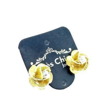 Imagem de Brincos Flor Pétalas Em Camadas Com Cristal Banho Ouro 18k 3146 - Très