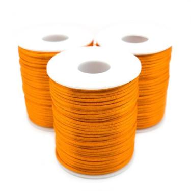 Imagem de Linha Fio Cetim Laranja Escuro 2mm Cordão Rabo de Rato 2 Rolos 45m 220