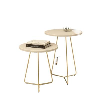Imagem de Mesas Apoio E Lateral Redonda Pés De Ferro Dourado(Branco)
