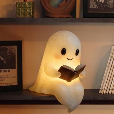 Imagem de Luminária de leitura de fantasmas fofos, presentes de Dia das Bruxas, estátua de fantasma, luz noturna, fantasma, quente, iluminada, interior, estatueta, decoração para casa, festa, quarto, prateleira