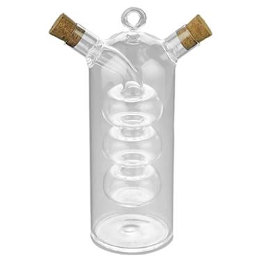 Imagem de KiBcsLic Dispensador de óleo e vinagre com câmara dupla 6,5x17,5 cm transparente versátil para acessórios de cozinha vidro soprado à mão presente decorativo