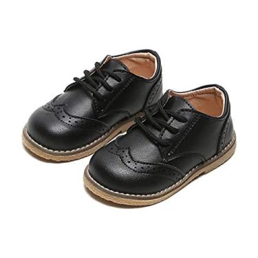 Imagem de Sapatos sociais infantis para meninos e meninas, mocassins de couro marrom e preto, sapatos Oxford para casamento, uniforme escolar, sapatos rasos, Preto, 18