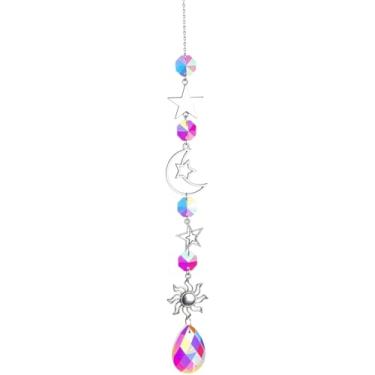 Imagem de CREATCABIN Pingente de cristal para carro com estrela da lua, pingente de cristal de planeta, apanhador de sol, espelho retrovisor, ornamentos para pendurar acessórios para janela, varanda, chaveiro