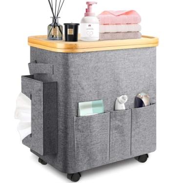 Imagem de Cesto de roupa suja com rodas, cesto de roupa suja de 52 L com tampa, cestos de roupa suja com rodas, cesto de roupa suja com rolos, carrinhos de cesta com rodinhas