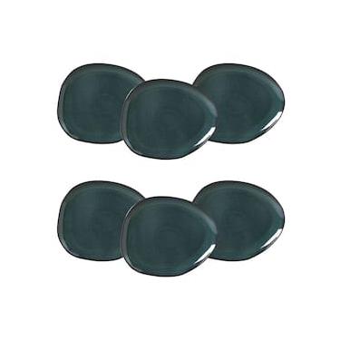 Imagem de Conjunto de Pratos Rasos Ovais Porto Brasil Orgânico Oceano Azul 31cm - 6 Peças