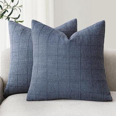 Imagem de Capas de almofada Findtower Linen Check 60x60cm Blue Set 2 - Foindtowe