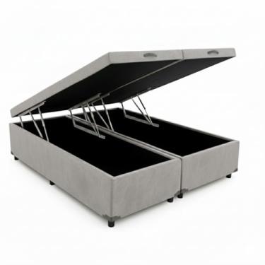 Imagem de Cama Queen Base Box Baú Bi-partida Corino 79 Cinza Blindada E Resistente