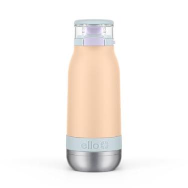 Imagem de Ello Emma Garrafa de água infantil de aço inoxidável isolada a vácuo de 400 ml com canudo e alça de transporte integrada e tampa de bloqueio à prova de vazamento para mochila escolar, lancheira e
