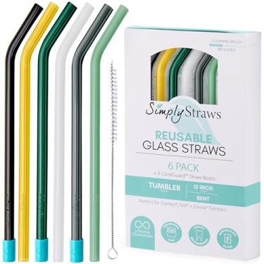 Imagem de Simply Straws Canudos de vidro dobrados de 30 cm (pacote com 6) – Canudos de vidro reutilizáveis para copo Stanley de 1,134 g, com escova de limpeza – Durável, seguro para lava-louças, uso quente e
