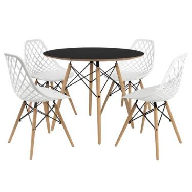 Imagem de Kit Mesa Redonda Chanfrada Eames 90cm Preta com 4 Cadeiras Kaila DSW B
