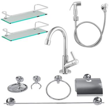 Imagem de Kit Acessórios Aço Inox 9 Pçs -Torneira + Ducha + 2 Psp Reto