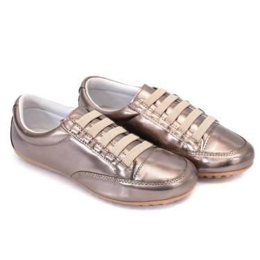 Imagem de Sapatênis Feminino Casual Rasteiro Cor Prata Velha de Ajuste Elástico 