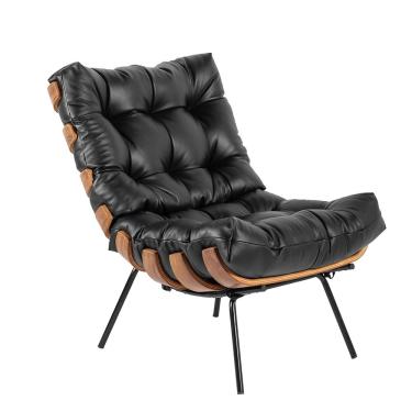 Imagem de Poltrona Costela Couro Legítimo Base de Metal Preto Drossi