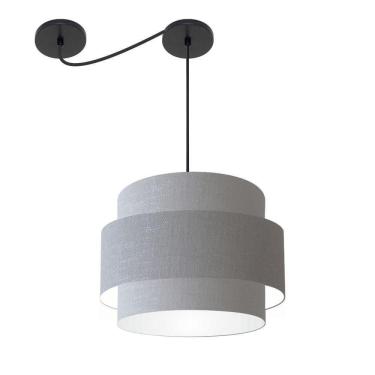 Imagem de Lustre Sala De Jantar Com Desvio Vivare Md-4398 Cúpula Em Tecido 45cm Rustico-cinza 127/220v
