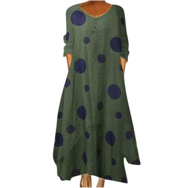 Imagem de Vestido feminino casual estampado floral com decote em O manga comprid