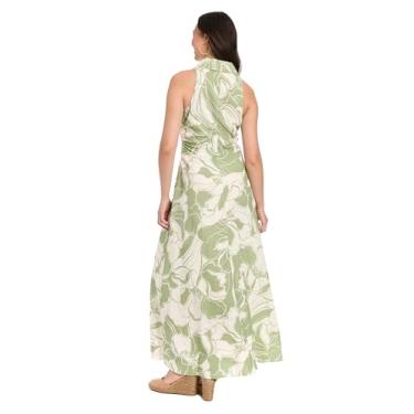 Imagem de London Times Vestido longo feminino sem mangas com gola e botão frontal - Vestido floral evasê para convidados de casamento, Multi, 38