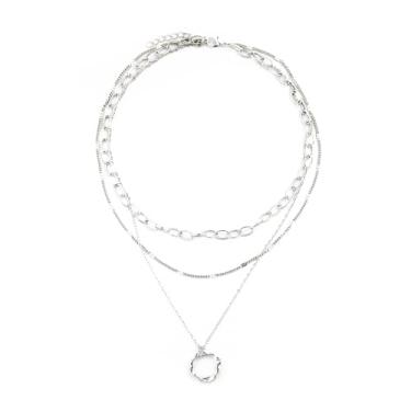 Imagem de NKTDWO Colar elegante em camadas para mulheres, banhado a ouro, colar empilhável com círculo, clipe de papel e pingentes de besta,, Zinco, Sem Pedra Preciosa