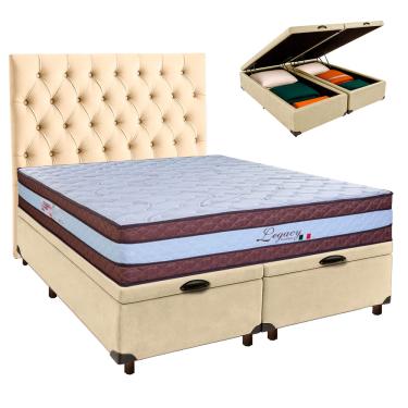 Imagem de Cama + Bau Blindado e Colchão Molas Ensacadas Queen - Legaccy Paropas + Cabeceira