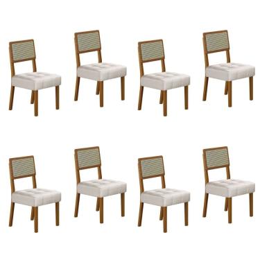 Imagem de Conjunto 8 Cadeiras para Sala de Jantar Pés em Madeira Maciça Liz Palha/Cinza/Freijó