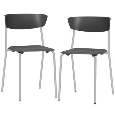 Imagem de Kit 02 Cadeiras Empilhável Fixa F02 Base Aço Cinza Preto - Lyam Decor