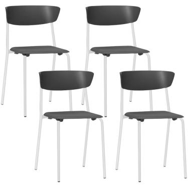 Imagem de Kit 04 Cadeiras Empilhável Fixa F02 Base Aço Branco Preto - Lyam Decor