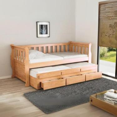 Imagem de Bicama Solteiro Madeira Maciça Crystal Cama Auxiliar Com 3 Gavetas - M