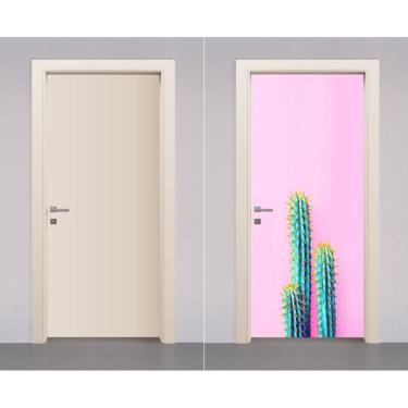Imagem de Adesivo Envelopamento Decorativo Para Porta Cacto Fundo Rosa